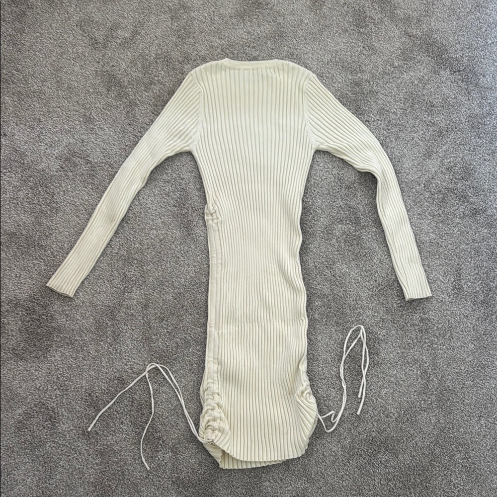 Cream Ribbed Knit Dress - Picture 2 of 4